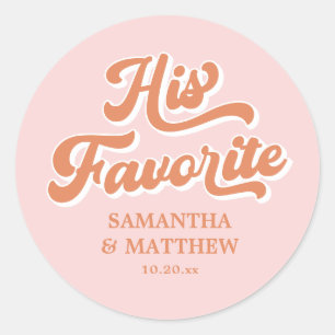 Sticker Rond Son mariage rétro préféré des années 70 rose et or