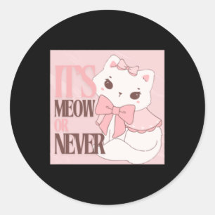 Sticker Rond Son Meow Ou Jamais - Rose Pastel