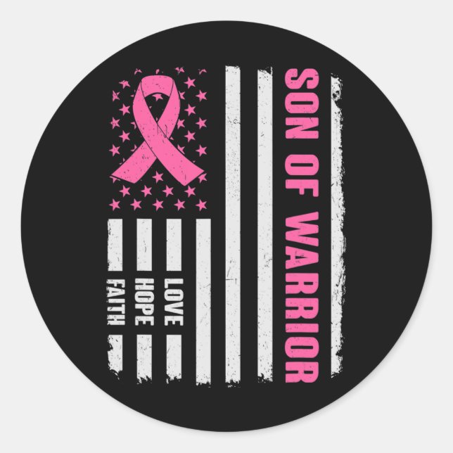 Sticker Rond Son Of Warrior American Flag Breast Cancer Awarene (Devant)