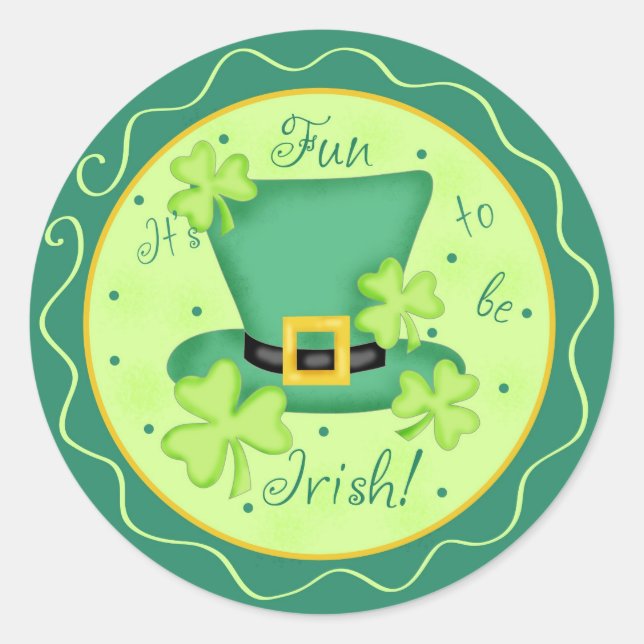 Sticker Rond Son plaisir d'être Shamrock irlandais Top Hat St.  (Devant)