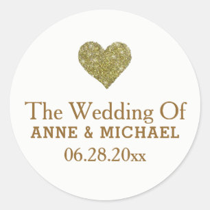 Sticker Rond son + ses noms & faux coeur d'or . mariage