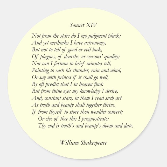 Sticker Rond Sonnet # 14 par William Shakespeare (Devant)