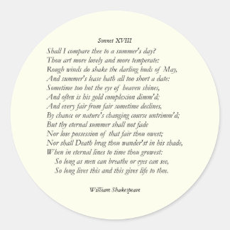 Sticker Rond Sonnet # 18 par William Shakespeare