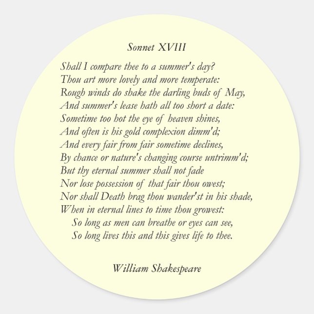 Sticker Rond Sonnet # 18 par William Shakespeare (Devant)