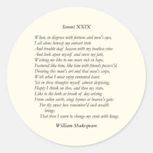 Sticker Rond Sonnet # 29 par William Shakespeare