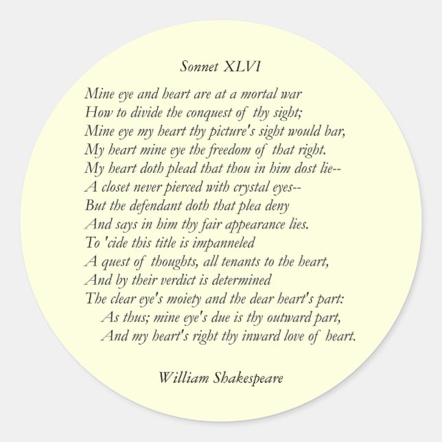 Sticker Rond Sonnet # 46 par William Shakespeare (Devant)