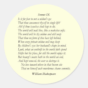 Sticker Rond Sonnet # 9 par William Shakespeare