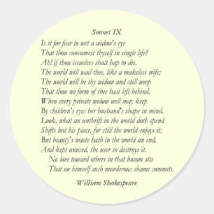 Sticker Rond Sonnet # 9 par William Shakespeare