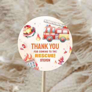 Sticker Rond Sonnez l'alarme Baby Shower Camion de pompiers