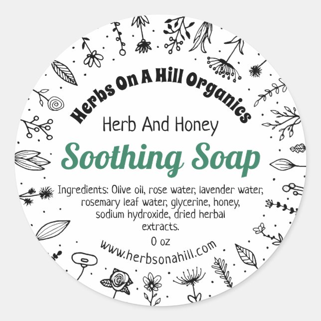 Sticker Rond Soothing Herbal Eco Soap Emballage d'entreprise (Devant)