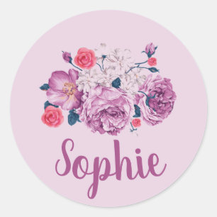 Sticker Rond Sophie Nom Floral Personnalisé Fille Fleur Vintage