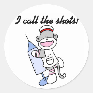 Sticker Rond Soq Singe Infirmière J'appelle les coups cadeaux