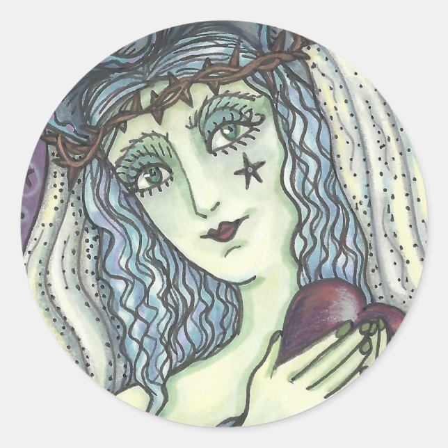 STICKER ROND SORCERESSE, BALLES DE COEUR GOTH WITTER (Devant)