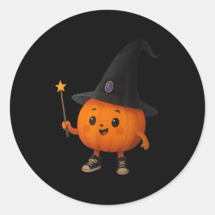 Sticker Rond Sorcier Citrouille Adorable