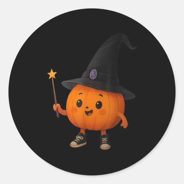 Sticker Rond Sorcier Citrouille Adorable  (Devant)