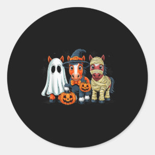 Sticker Rond Sorcière à cheval rétro Y Halloween Citrouilles Ho