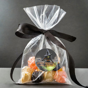 Sticker Rond Sorcière avec Burning Cauldron Halloween