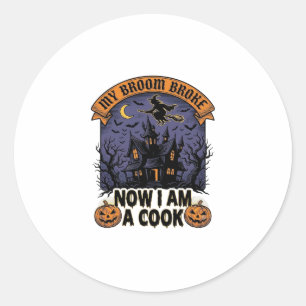 Sticker Rond Sorcière Balai Cassa Cuisine Halloween Pun_1