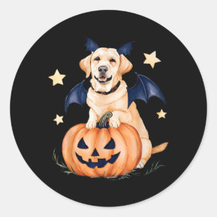 Sticker Rond Sorcière Citrouille Labrador Retriever Doré Hallow