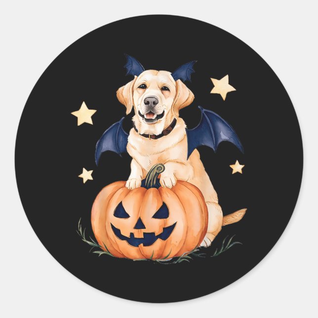 Sticker Rond Sorcière Citrouille Labrador Retriever Doré Hallow (Devant)