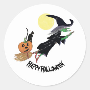 Sticker Rond Sorcière colorée amusante fête d'Halloween