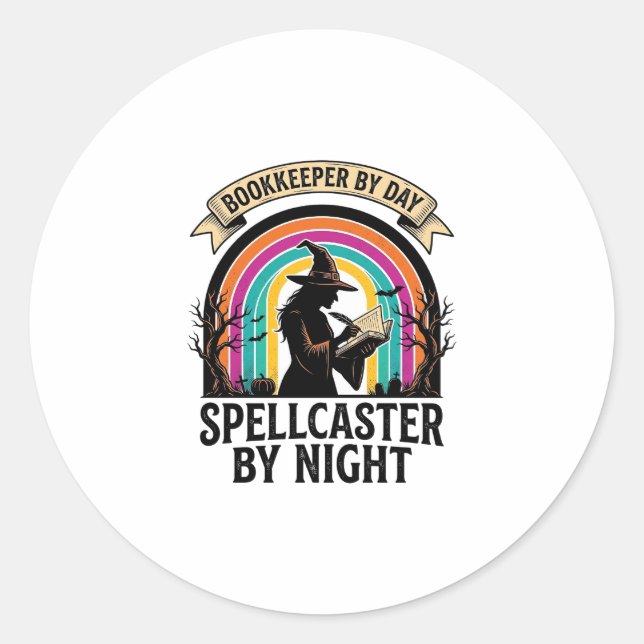 Sticker Rond Sorcière Comptable Rétro Halloween Comptabilité De (Devant)