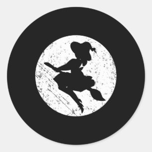 Sticker Rond Sorcière cool Silhouette Halloween Trick Ou Traite