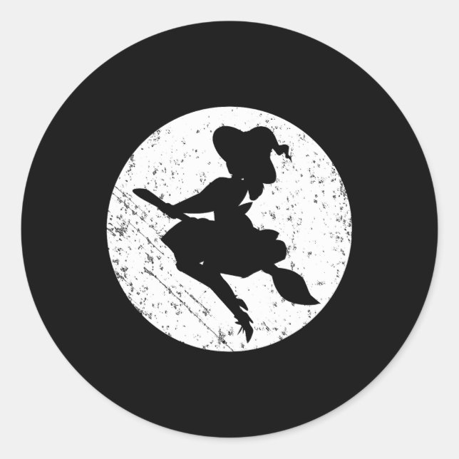 Sticker Rond Sorcière cool Silhouette Halloween Trick Ou Traite (Devant)