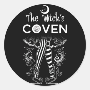 Sticker Rond Sorcière Coven Jambes de Sorcière Noir Blanc Hallo