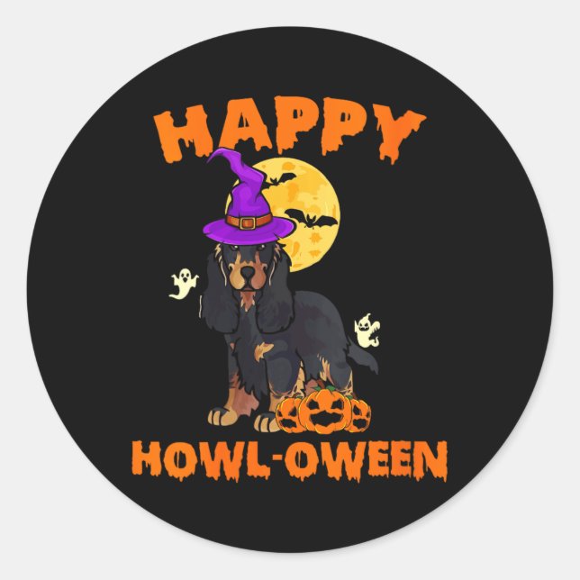 Sticker Rond Sorcière de chien Cocker Spaniel noir et feu pour  (Devant)