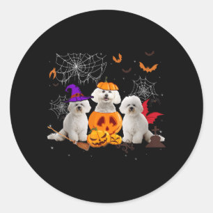 Sticker Rond Sorcière de citrouille drôle Bichon Frise Chien Ha