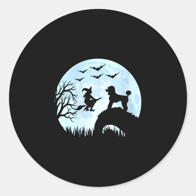 Sticker Rond Sorcière de Halloween femme caniche  (Devant)