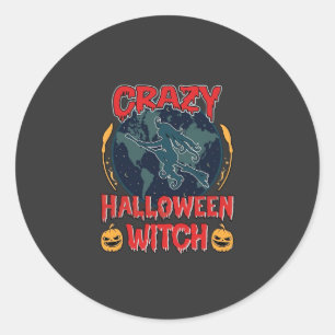 Sticker Rond Sorcière de Halloween fou Citrouille Volant Lune N
