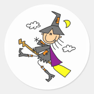Sticker Rond Sorcière de Halloween sur le balai