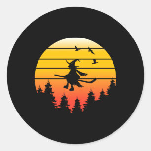 Sticker Rond Sorcière de hockey sur glace Halloween Vintage