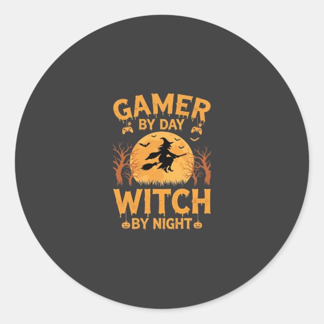 Sticker Rond Sorcière de jeu Halloween Conception de jeu (Devant)