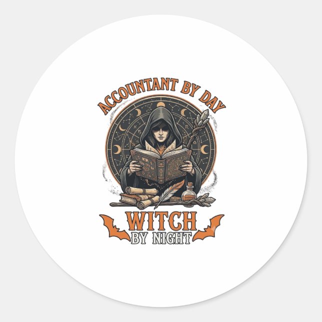 Sticker Rond Sorcière de jour de comptable nuit de Halloween li (Devant)