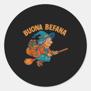 Sticker Rond Sorcière de la bonne Befana Enfants Garçons Filles