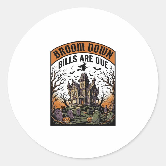 Sticker Rond sorcière de ramasseur de facture d'Halloween balai (Devant)
