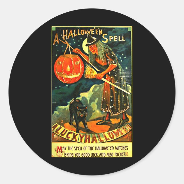 Sticker Rond Sorcière d'Halloween Art Retro vintage (Devant)