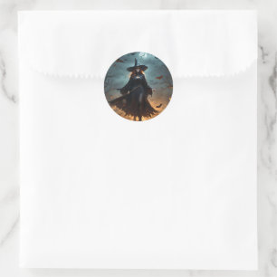 Sticker Rond Sorcière d'Halloween effrayante,