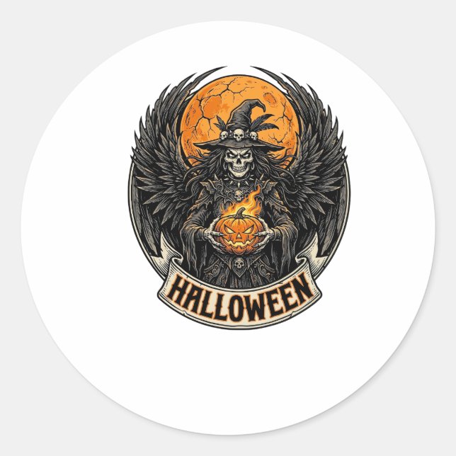 Sticker Rond Sorcière d'Halloween gothique vintage (Devant)