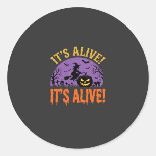 Sticker Rond Sorcière d'Halloween Jack O Lanterne C'est Vivant