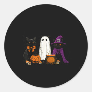 Sticker Rond Sorcière Effrayante Chat Noir Halloween Citrouille