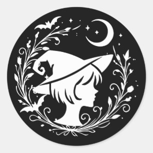 Sticker Rond Sorcière Fée Magie Wiccanne Sorcières Halloween