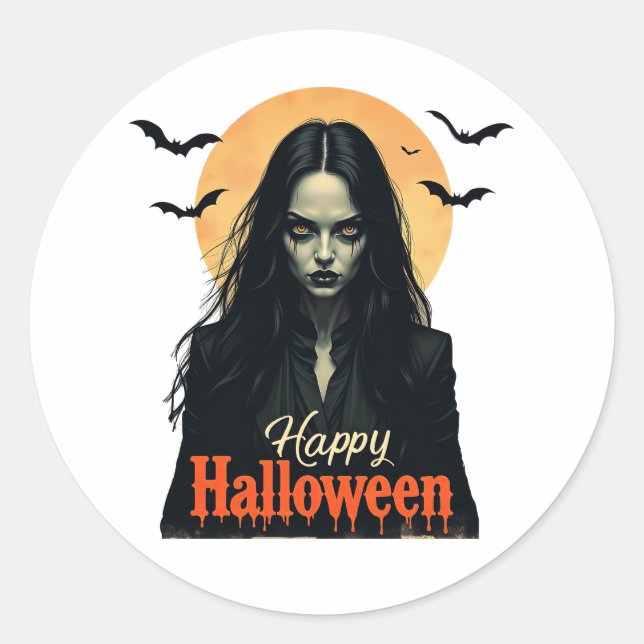 Sticker Rond Sorcière gothique d'Halloween (Devant)
