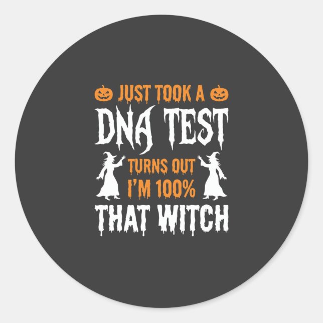 Sticker Rond Sorcière graphique de test ADN d'Halloween drôle (Devant)