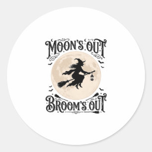 Sticker Rond Sorcière Halloween Lunes Dehors Balais Dehors