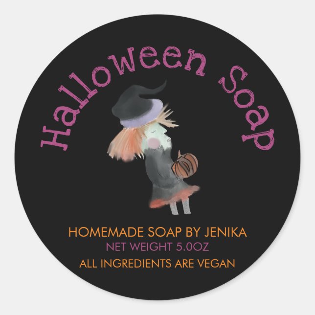 Sticker Rond Sorcière Halloween savon produit d'affaires fait m (Devant)