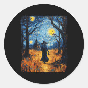 Sticker Rond Sorcière Halloween Starry Night Van Gogh Costume A